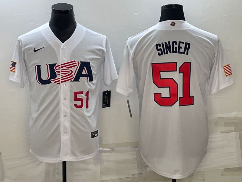 Men 2023 World Cub USA #51 Singer White Nike MLB Jersey6->more jerseys->MLB Jersey